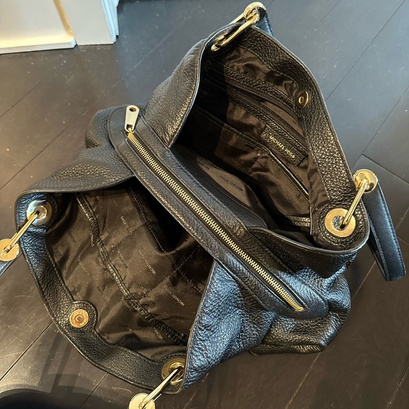 MICHAEL Michael Kors Raven Large Leather Shoulder Bag, Black/Gold - Picture 9 of 10